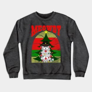 Meowdy, Festive cat with Christmas lights and ornaments Crewneck Sweatshirt